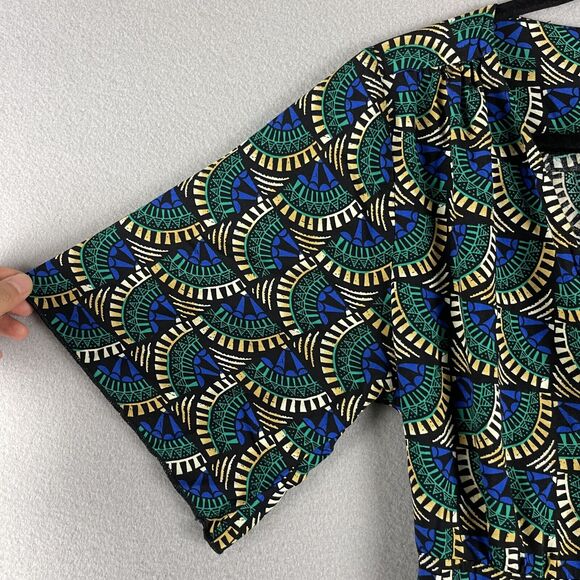 Silk Salt Journey Maxi Wrap Dress Women Medium Geometric Peacock Artsy Tribal - Picture 7 of 16